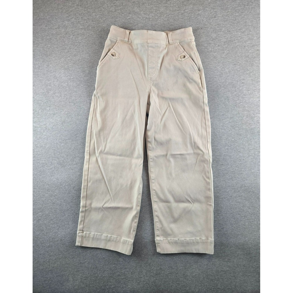 Spanx Twill Cropped Pant Womens Small Cream High Rise‎ Shaping Wide Leg #20312Q